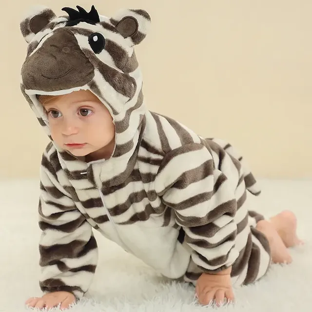 Cozy Cubs – Mono de franela con capucha de animal para bebé: Cebra