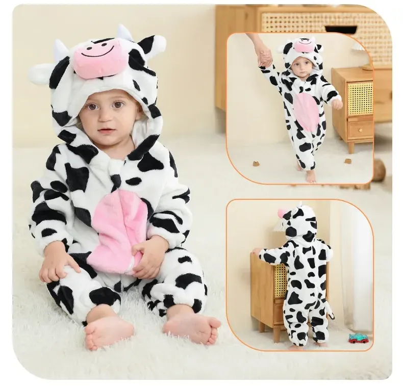 Cozy Cubs – Mono de franela con capucha de animal para bebé: Vaca